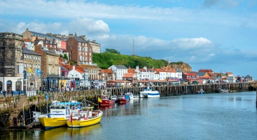 The waterfront of the town of Whitby in North Yorkshire, England, UK.