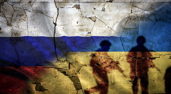 Russian and Ukraine flag montage